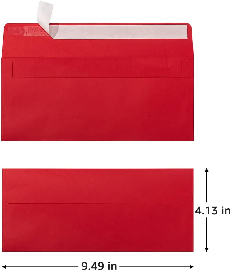 Wishop 100 Pack Colorful #10 Business Envelopes Self Seal Standard Envelopes for Office Checks, Business, Letter Mailing Invoices, 4.13 x 9.49 Inches (Red) - Image 2